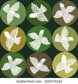 Doves and stars.  Vector seamless pattern.