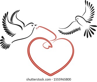Doves symbolising love and peace. Vector illustration.