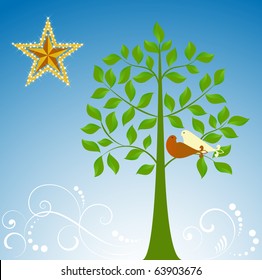 doves in a tree - Fleur De Lis tail