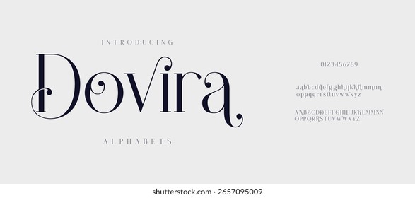 Dovira modern abstract digital tech font. Logo creative font, type, technology, movie, digital, music, movie. Font and illustration in vector format.