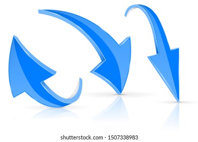 Down and up 3d arrow. Blue signs with reflection. Vector illustration on white background