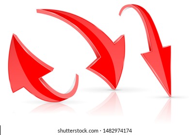 Down and up 3d arrow. Red signs with reflection. Vector illustration on white background