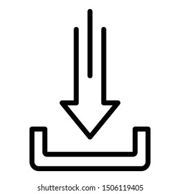 Down arrow and bracket icon. Outline down arrow and bracket vector icon for web design isolated on white background