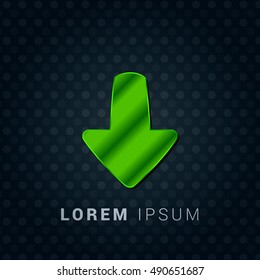 Down Arrow Bright Green chromium precious metallic 3D Icon / Logo Design
