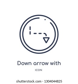 down arrow with broken lines icon from user interface outline collection. Thin line down arrow with broken lines icon isolated on white background.