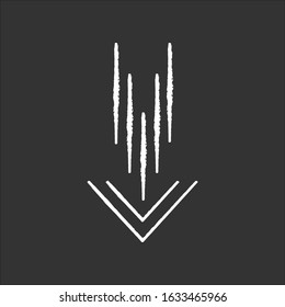 Down arrow chalk white icon on black background. Scrolldown interface navigational button. Swipe down gesture. Downloading process, web cursor. Isolated vector chalkboard illustration