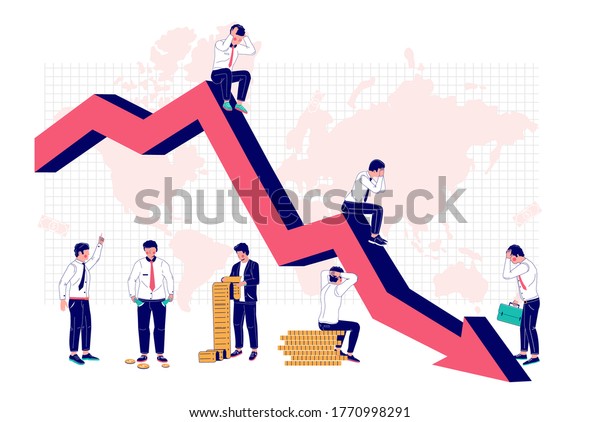 Down Arrow Chart And Business People Having Money Troubles Vector Flat