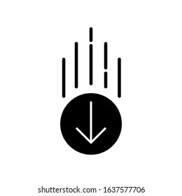 Down arrow in circle black glyph icon. Page browsing direction. Scrolldown interface directional button in round shape. Silhouette symbol on white space. Vector isolated illustration