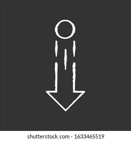 Down arrow and circle chalk white icon on black background. Vertical scrolling gesture for touch screen. Scrolldown indicator. Downloading process. Isolated vector chalkboard illustration