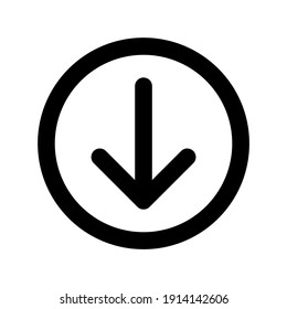 Down Arrow In Circle, Line Icon In Black. Down Button Symbol Modern Flat Design Style For Web Site And Mobile App. Isolated On White Background. Vector EPS 10