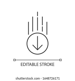 Down arrow in circle pixel perfect linear icon. Page browsing direction. Thin line customizable illustration. Contour symbol. Vector isolated outline drawing. Editable stroke