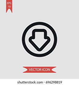 Down arrow in circular vector icon, illustration symbol