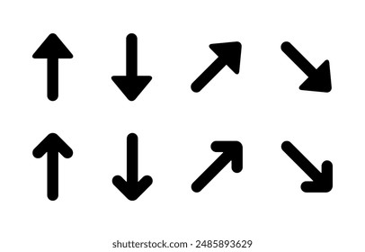 Icono de dirección de flecha arriba y abajo establecido en estilo genérico. Símbolo de signo ascendente y descendente