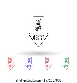 Down arrow discounts 70 multi color icon. Simple thin line, outline vector of sale icons for ui and ux, website or mobile application