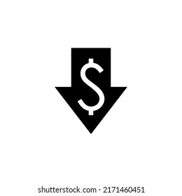flecha hacia abajo con símbolo de dólar ilustración vectorial de diseño de icono.