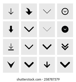 down arrow download icon set. simple pictogram minimal, flat, solid, mono, monochrome, plain, contemporary style. Vector illustration web internet design elements