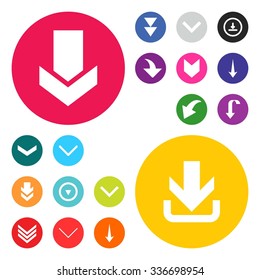 Pfeil nach unten, Symbol herunterladen. einfaches Piktogramm minimaler, flacher, solider, monochromer, einfarbiger, schlichter, zeitgenössischer Stil. Vektorillustration zur Illustration von Web-Design-Elementen