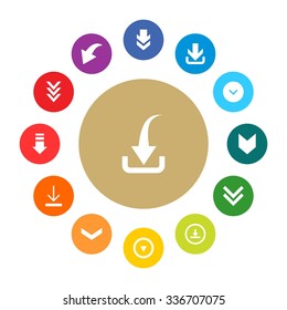 Down arrow Download icon set. simple pictogram minimal, flat, solid, mono, monochrome, plain, contemporary style. Vector illustration web internet design elements