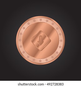 Down Arrow embossed realistic bronze coin precious Icon / Logo Design