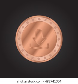 Down Arrow embossed realistic bronze coin precious Icon / Logo Design