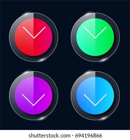 Down arrow four color glass button ui ux icon. Glossy app icon logo vector
