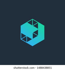 down Arrow Go hexagon abstract logo design. Arrow icon. Web, Digital, Marketing, Network icon. construction concept. -vector