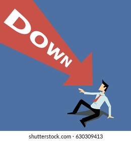 Down arrow going to businessman.Concept of down