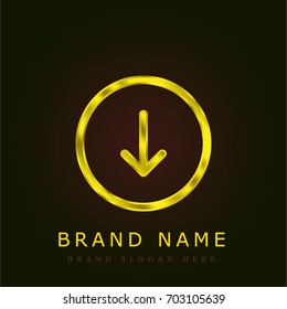Down arrow golden metallic logo