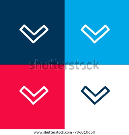Down arrow hand drawn outline four color material and minimal icon logo set in red and blue