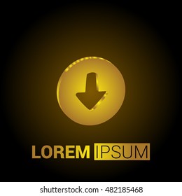 Down Arrow Head 3D Golden Metallic Premium Royal Corporate Logo / Icon