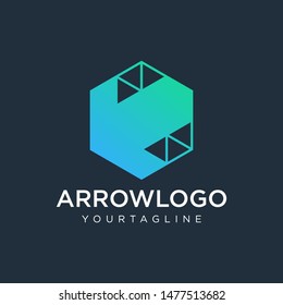 DOWN Arrow hexagon abstract logo design. Arrow icon. Delivery icon. Web, Digital, Marketing, Network icon. construction concept. -vector