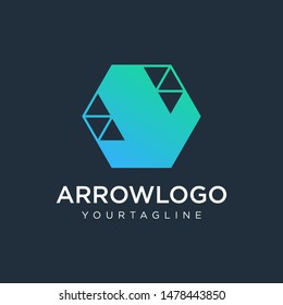 Down Arrow hexagon abstract logo design. Arrow icon. Delivery icon. Web, Digital, Marketing, Network icon. construction concept. -vector