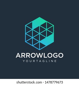 Down Arrow hexagon abstract logo design. negative space, Arrow icon. Delivery icon. Web, Digital, Marketing, Network icon. construction concept. -vector