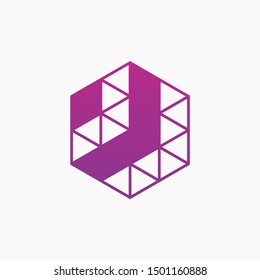 down Arrow hexagon abstract logo design. Arrow icon. Delivery icon. Web, Digital, Marketing, Network icon. construction concept. -vector