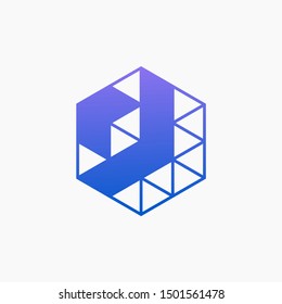 Down Arrow hexagon abstract logo design. Arrow icon. Delivery icon. Web, Digital, Marketing, Network icon. construction concept. -vector