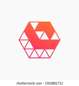 Down Arrow hexagon abstract logo design. download icon. Delivery icon. Web, Digital, Marketing, Network icon. construction concept. -vector