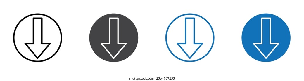 Down arrow icon flat editable icon mark set.