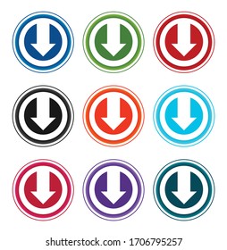 Down arrow icon flat round buttons set illustration design isolated on white background