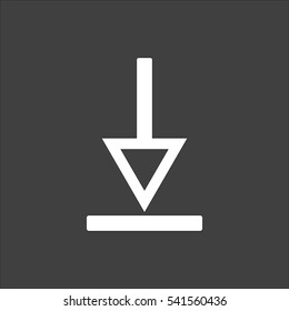 Down arrow icon flat. Vector white illustration isolated on black background. Flat symbol