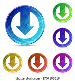 Down arrow icon isolated on digital abstract round buttons set illustration