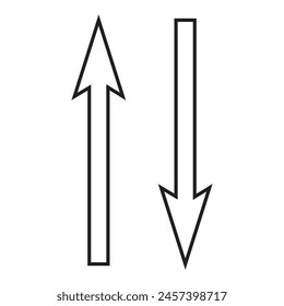 Up and down arrow icon with line. Set of line arrow vector, icon. Long vertical arrow silhouette, vector. Direction arrow icon.