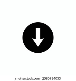 Down Arrow Icon – Minimal Vector Symbol for Navigation, UI UX, Web App Design, Directional Pointer, Scroll Menu Button, Circular Indicator for Decline, Drop, Fall, Lower, Below Under Graphics