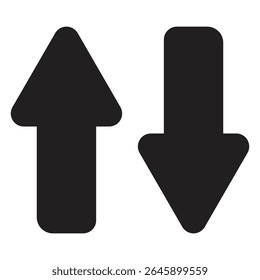 Ícone de seta para cima e para baixo Ponteiro norte e sul Botão de elevação do elevador Download Carregar Carregamento Cursor Avançar Voltar Preto Branco Vetor Símbolo, design de ícone preto .