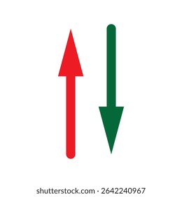 up and down arrow icon. red and green up and down arrow. upload, upward, pointing up, proceed up. download, downward, pointing down, proceed down