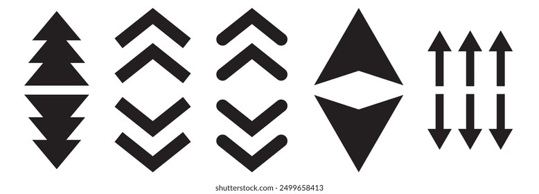 down and up arrow icon set. slide, swipe up arrow buttons icon symbol sign, vector illustration.