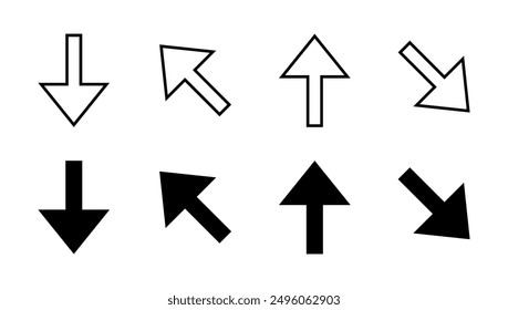 Conjunto de iconos de flecha arriba y abajo. Concepto ascendente y descendente