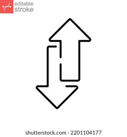 Up and down arrow icon. Two arrows with different direction can be used for input output process, forward sign, vertical swap. Editable stroke vector illustration. design on white background. EPS 10