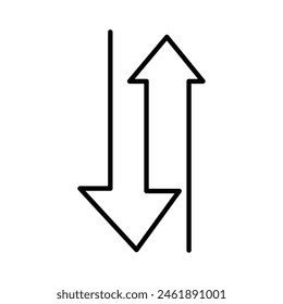 Up and down arrow icon. Two arrows with different direction can be used for input output process, forward sign, vertical swap. Vector illustration. Eps file 23.