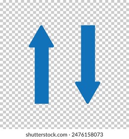 Up and down arrow icon vector. blue arrow icon button on transparent background for transfer, upload and download applications service data. Vector illustration. Eps file 192.