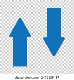 Up and down arrow icon vector. blue arrow icon button on transparent background for transfer, upload and download applications service data. Vector illustration. Eps file 169.